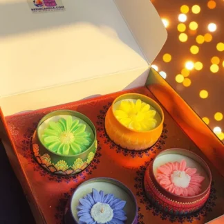 Mandala Tin Scented Candles with Flower Decoration (4 Fragrance)
